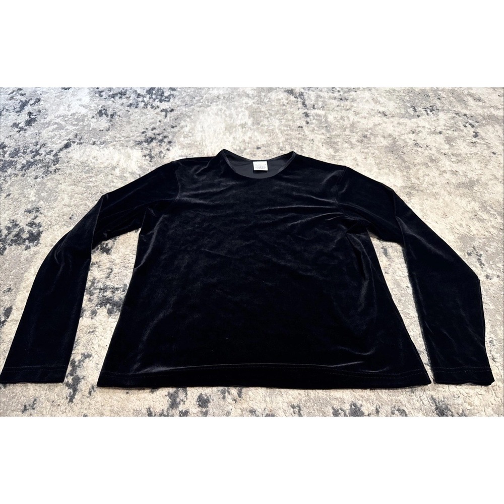 Westbound Womens Long Sleeve Soft Black Velvet Top Shirt Size Large